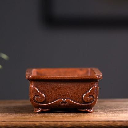 5.5" Ceramic Rectangle Bonsai Pot Cina Succulents Garden Decoration