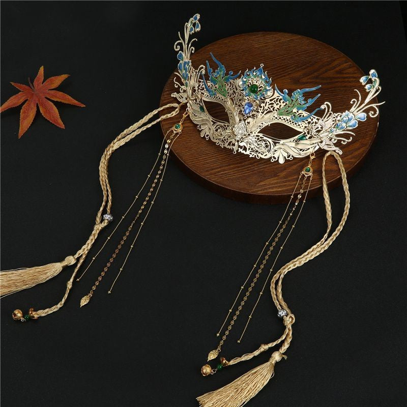 Exotic Peacock Fairy Mask Chinese Hanfu Headdress Hair Accessory