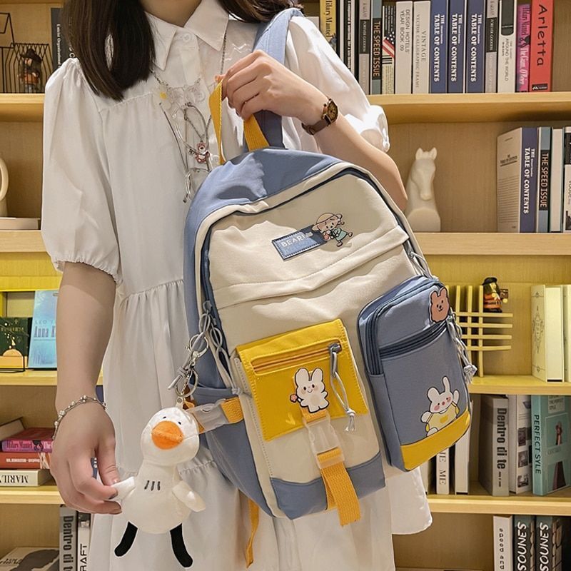 Buckle Backpack Women Waterproof School Bag Fancy Student Book Bag 30*41*13 CM