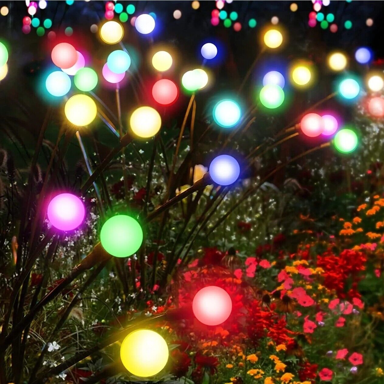 8 LED Solar Firefly Lights 2 Pack Swaying Outdoor Garden Pathway Landscape Decor