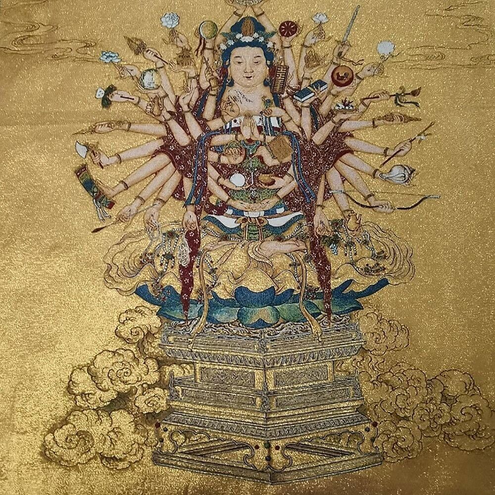 36 "Asian Buddhist Thousand Handed Guanyin Tangka Silk Painting