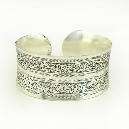 Women Fashion Bracelets Silver Plated Carved Flower Vintage Cuff Tibetan Bangles