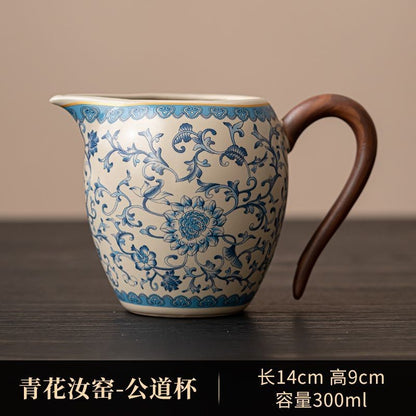 Blue and White Ru Kiln Tea Leakage Fair Cup Ceramic Tea and Tea Dispenser