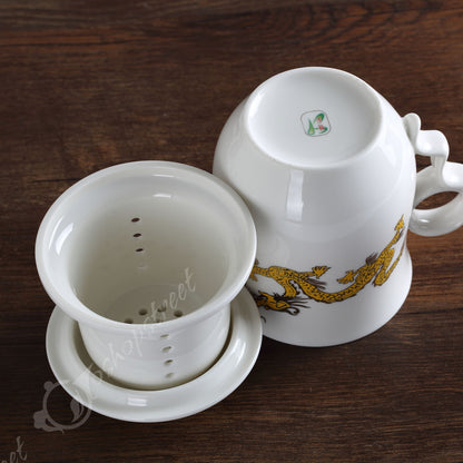 300ml Dragon Ceramic White Porcelain Tea Infuser Mug with Lid Mug Cup-