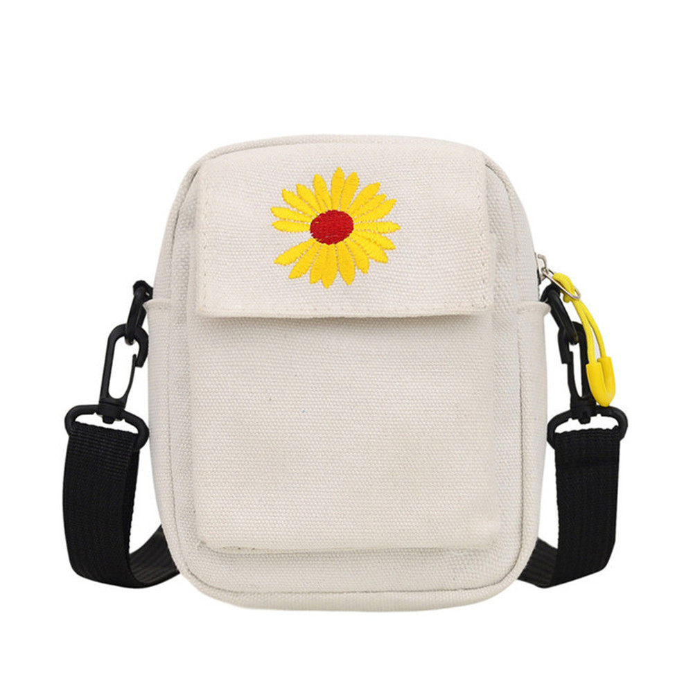 Women Shoulder Bag Cute Daisy Crossbody Bag Casual Tote Canvas Zipper Coin Purse