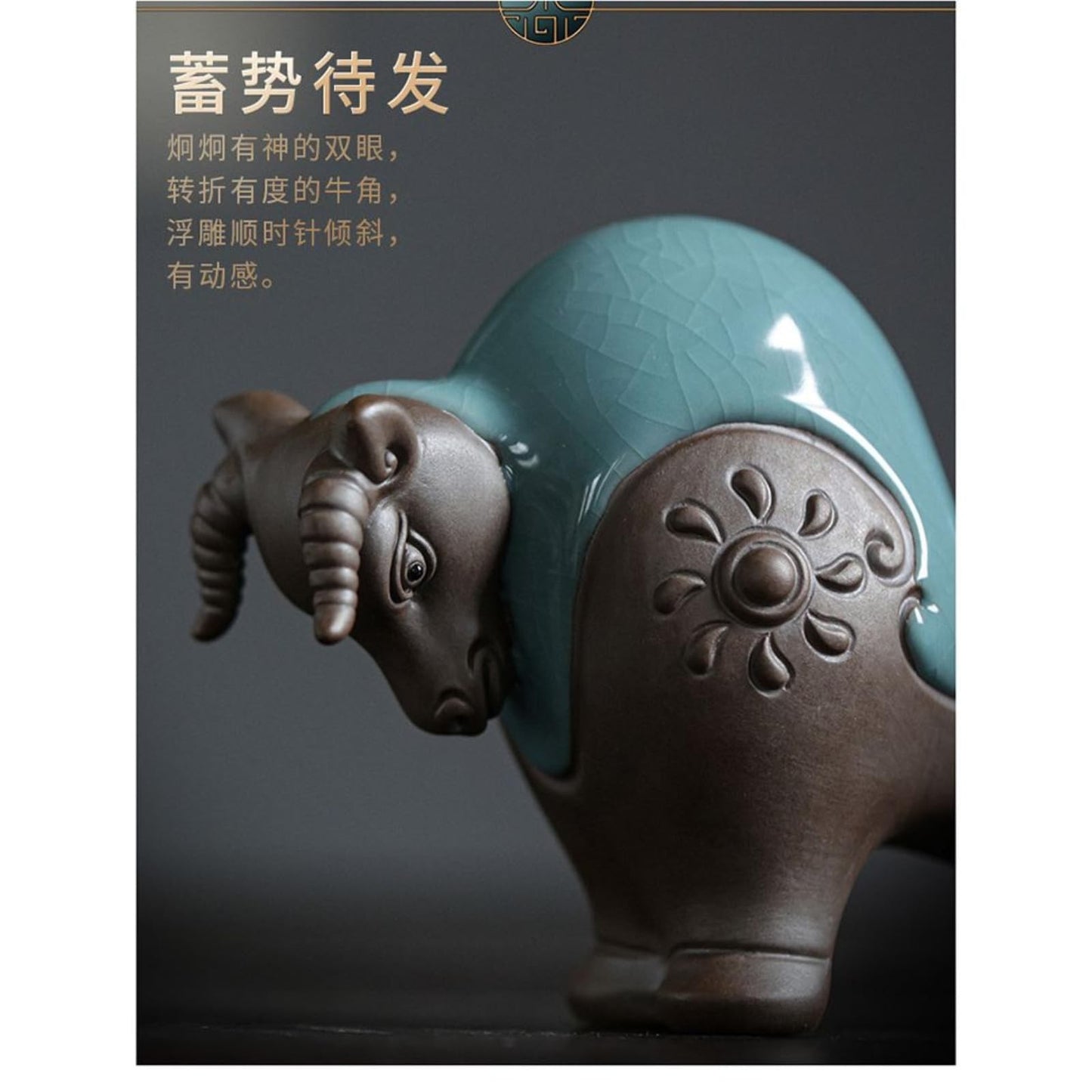 Handmade Chinese Zodiac Ox Ceramic Tea Pet 14.5cm Kung Fu Tea Play Decorative