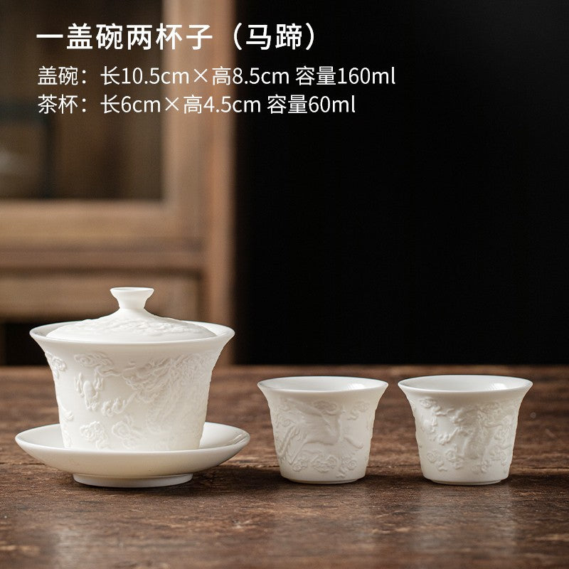 Relief San Cai Gaiwan Tea Cup Ceramic Set Kung Fu Tea Set