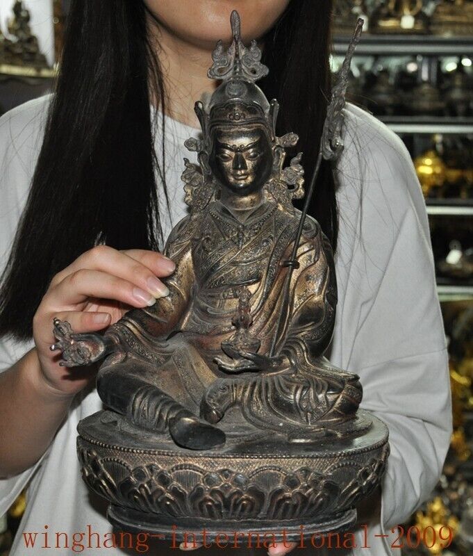Tibet Buddhism temple bronze Gilt Guru Rinpoche Padmasambhava Buddha Statue