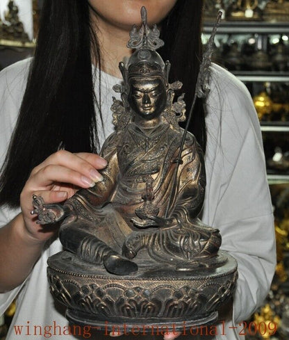 Tibet Buddhism temple bronze Gilt Guru Rinpoche Padmasambhava Buddha Statue