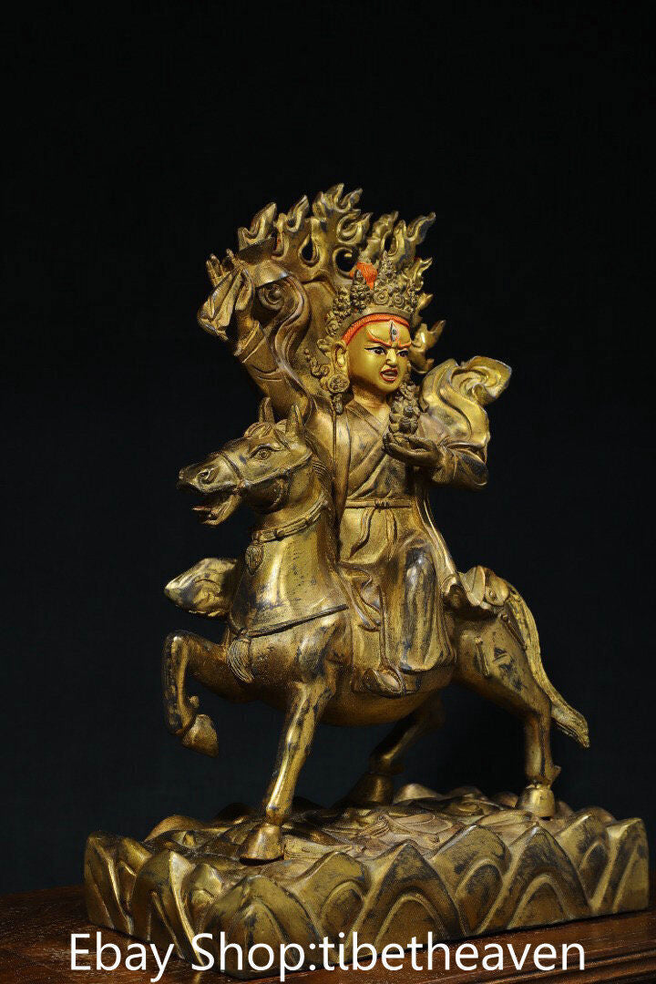 14" Old Tibet Copper Gilt Buddhism Palden Lhamo Deity Laksmi Buddha Sculpture