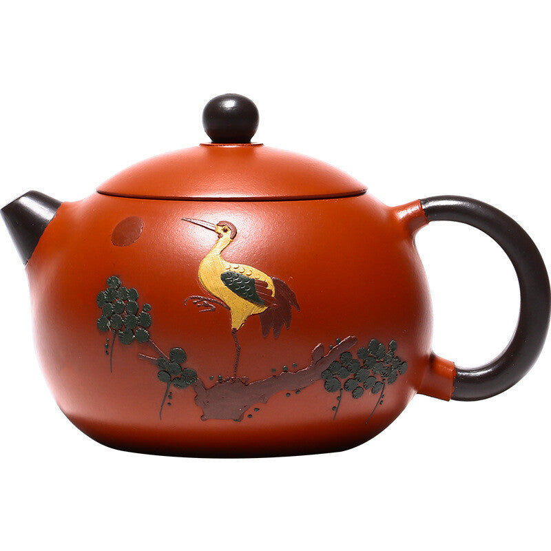 Handmade Tea Pot on Sales Real Yixing Zisha Zhu Clay Marked Pot Crane Relief Pot