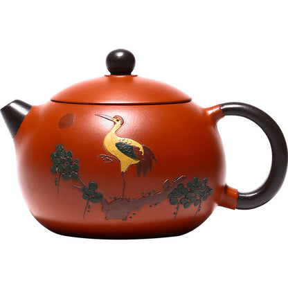 Handmade Tea Pot on Sales Real Yixing Zisha Zhu Clay Marked Pot Crane Relief Pot