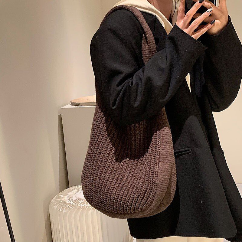 Shoulder Large Handbags Autumn Winter Knitting Shopping Handle Women Shopper Bag