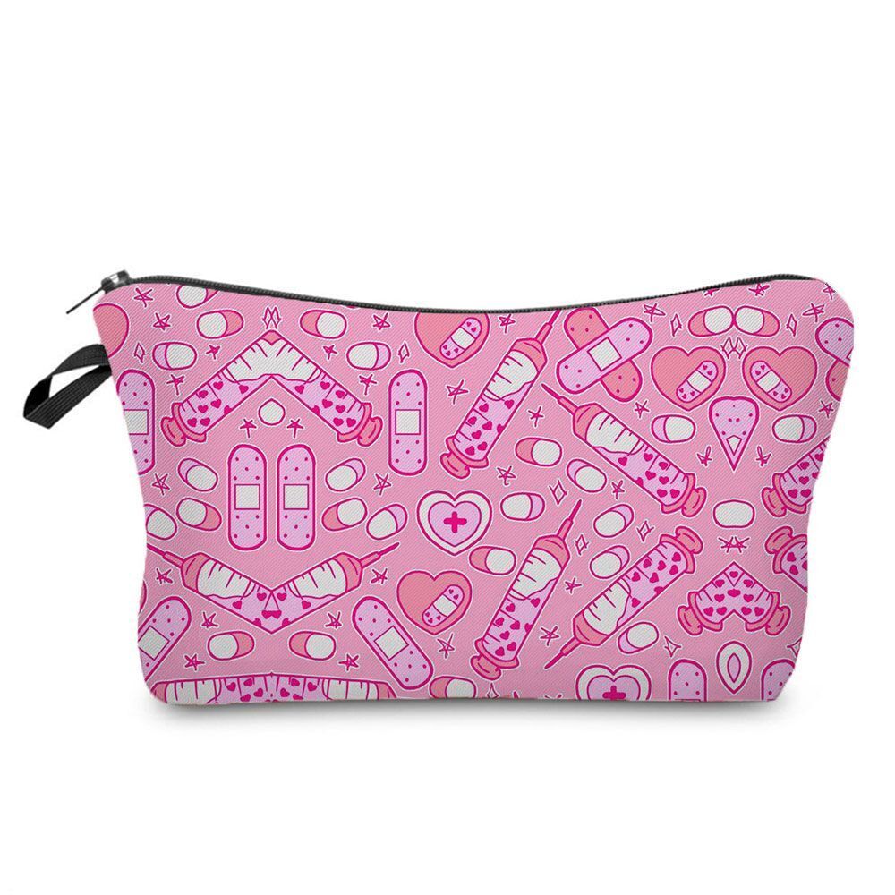 Double Sided Printed Cosmetic Organizer Bag Storage Practical Makeup Bag Handbag