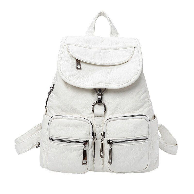 Synthetic Leather Backpacks Waterproof White Traveling Bags Back Pack 30*14*3 CM