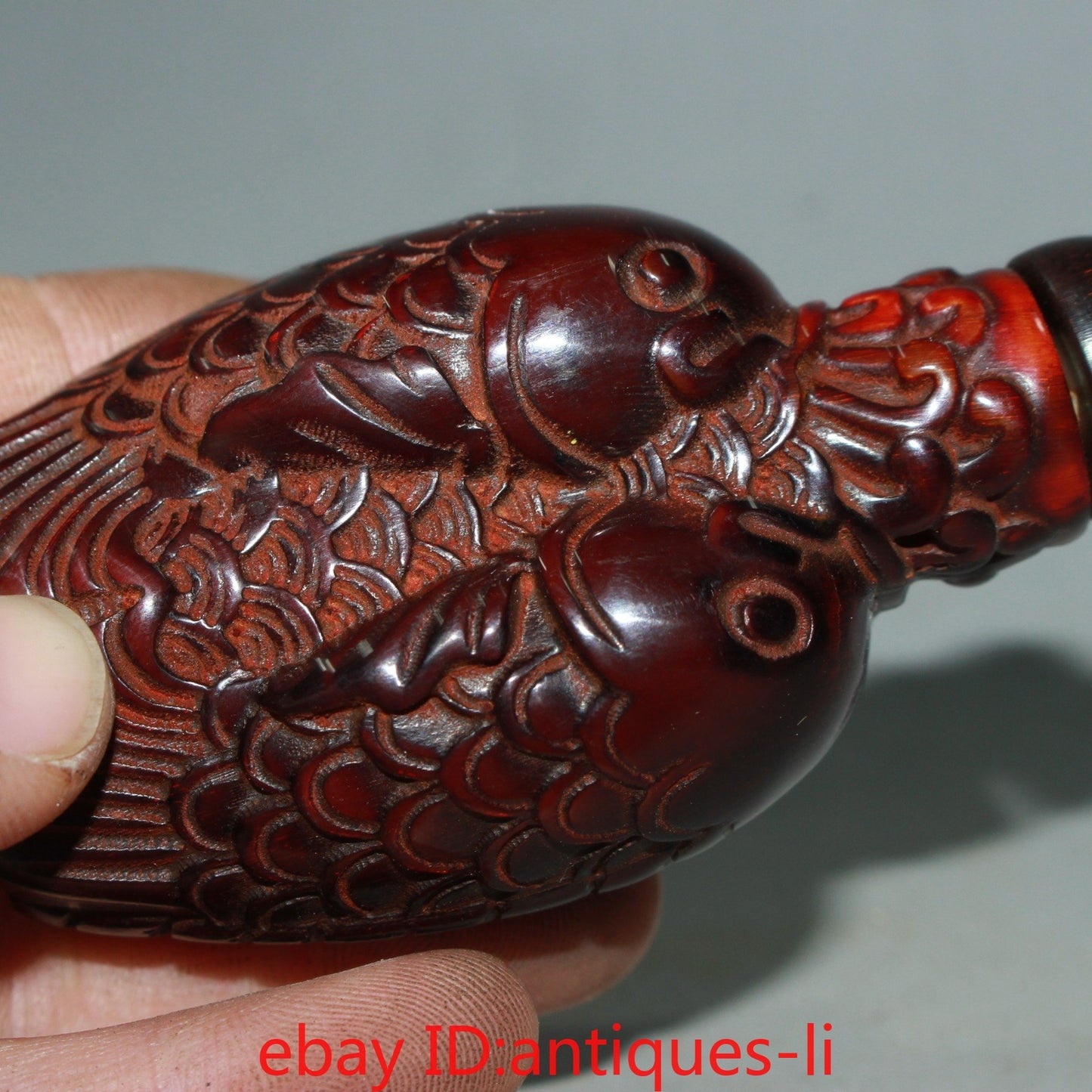 An Early Chinese Collectible Natural Ox Horn Double Fish Snuff Bottle