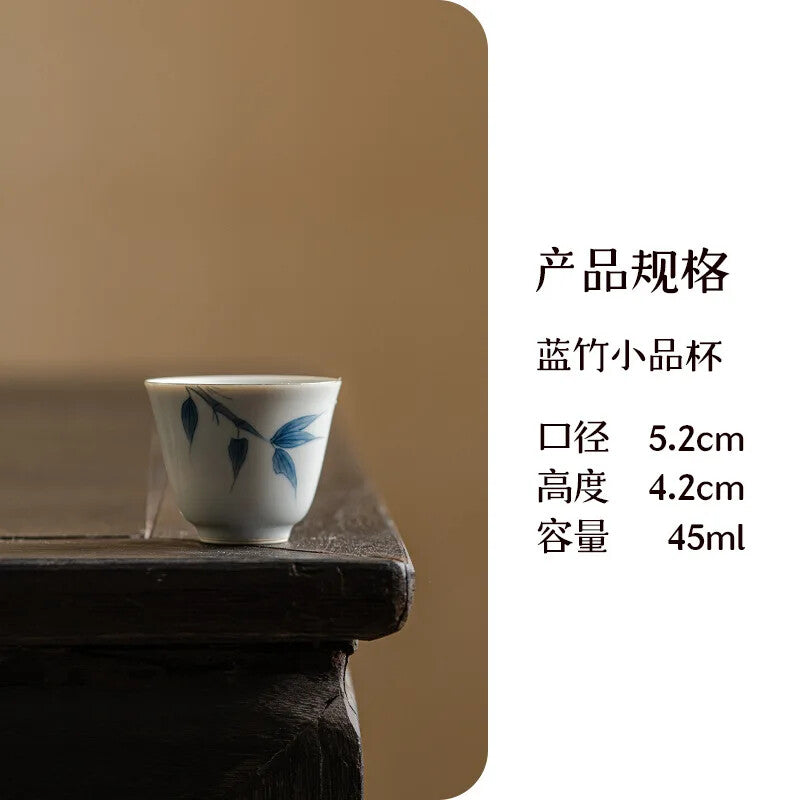1PC Hand-painted Blue Bamboo Ceramic Tea Cup Handmade Small Cup Household