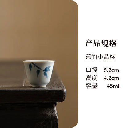 1PC Hand-painted Blue Bamboo Ceramic Tea Cup Handmade Small Cup Household