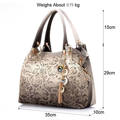 Hollow Out Ombre Handbags Floral Print Shoulder Bag Tassel Purse 35*10*29 CM 1PC