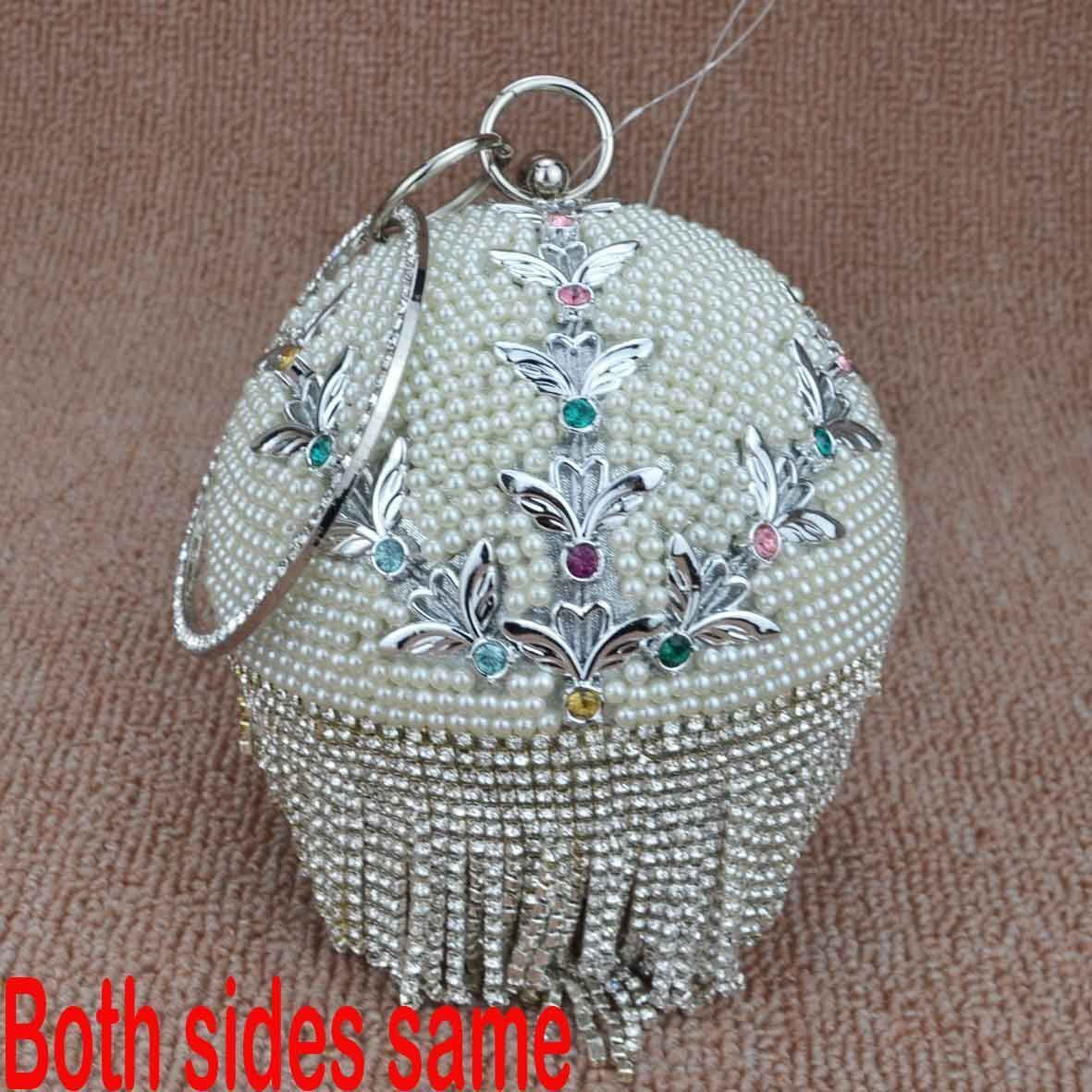 Golden Silver Beaded Ball Evening Shoulder Bag Wedding Party Handbag Crystal Bag