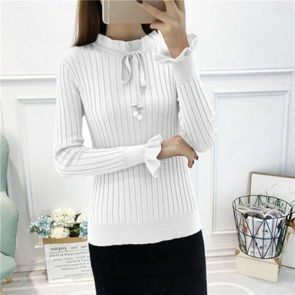 Women Sweater Knitted Long Sleeve Knitwear Elastic Basic Korean Style Pullover