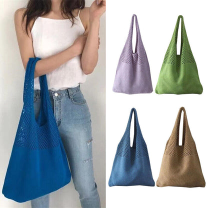Simple Handbag Women's Knitted Shoulder Bag Large Capacity Tote Beach Bag