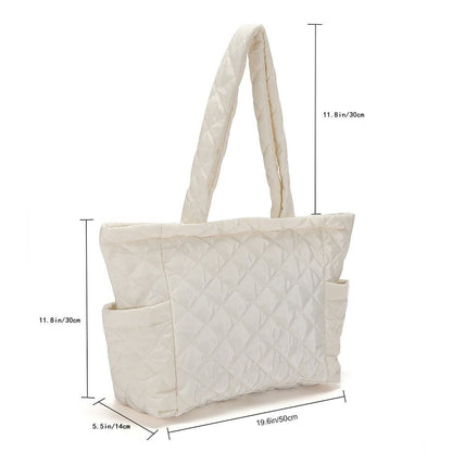 Lattice Pattern Shoulder Bag Cotton Handbag Large Capacity Purse Feather Padded