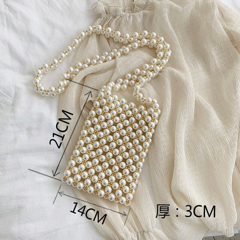 Mini Pearl Small Messenger Bag Summer Pearl Purse Handmade Beaded Phone Pouch