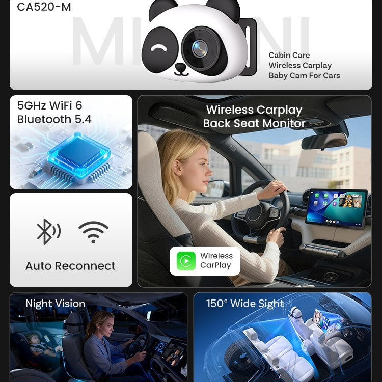Portable Wireless Cabin Care Carplay Adapter Car Camera Back Seat Baby Monitor