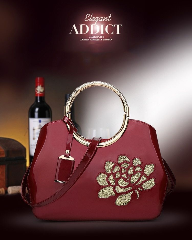 28*22*10.5 Cm Patent Leather Handbag Shoulder Bag Luxury Hollow Purse Blue Red