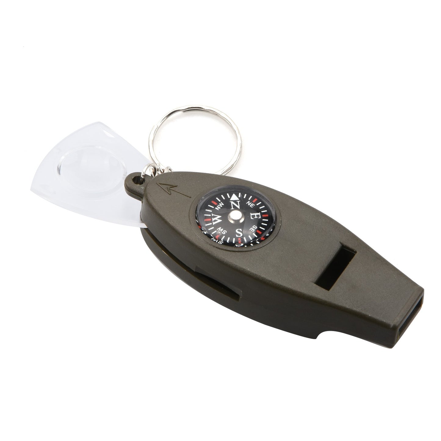 4 In 1 Emergency Whistle Compass Magnifier Thermometer Crisp Sound Keychain