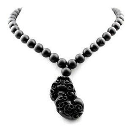 Bian Stone Necklace pixiu guanyin Lucky Pendant Black Beads Round for Men Women