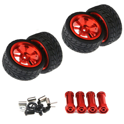 4PCS RedWheels Rim Hubs + Rubber Tires 1/14 RC Car Parts For Wltoys 144001 gg