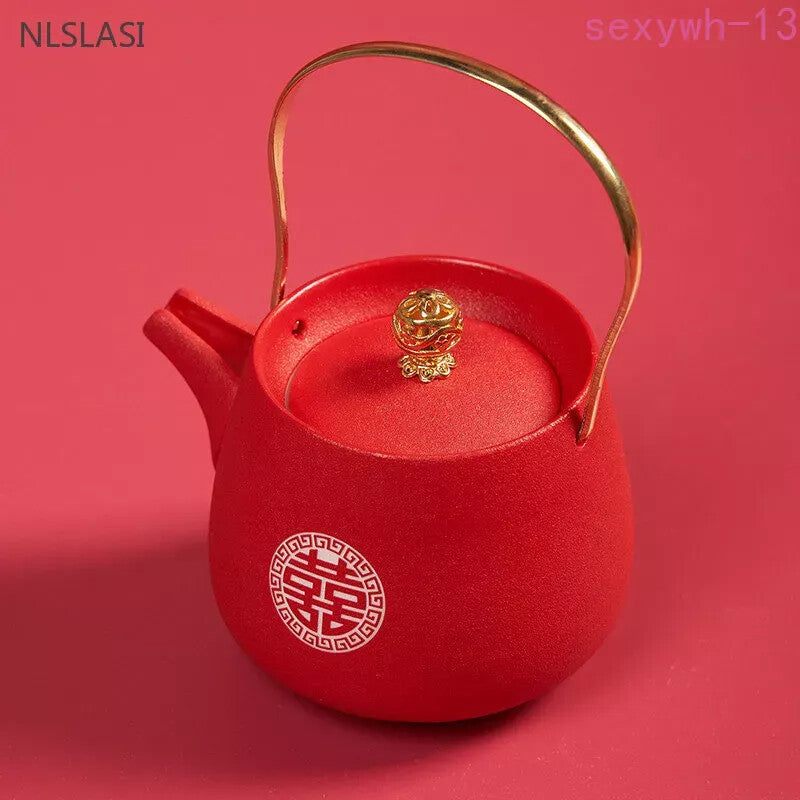 250ml Red Handmade Ceramic Teapot Chinese Tea Pot Beauty Kettle Wedding Supplies