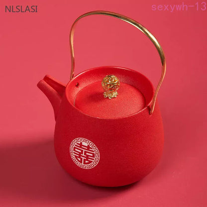 250ml Red Handmade Ceramic Teapot Chinese Tea Pot Beauty Kettle Wedding Supplies