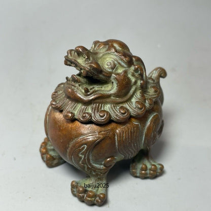 Retro China Copper Alloy Censer Chinese Pi Xiu Statue Home Lion Incense Burner