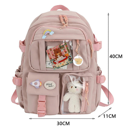 Students School Bags Canvas Backpack Patchwork Women