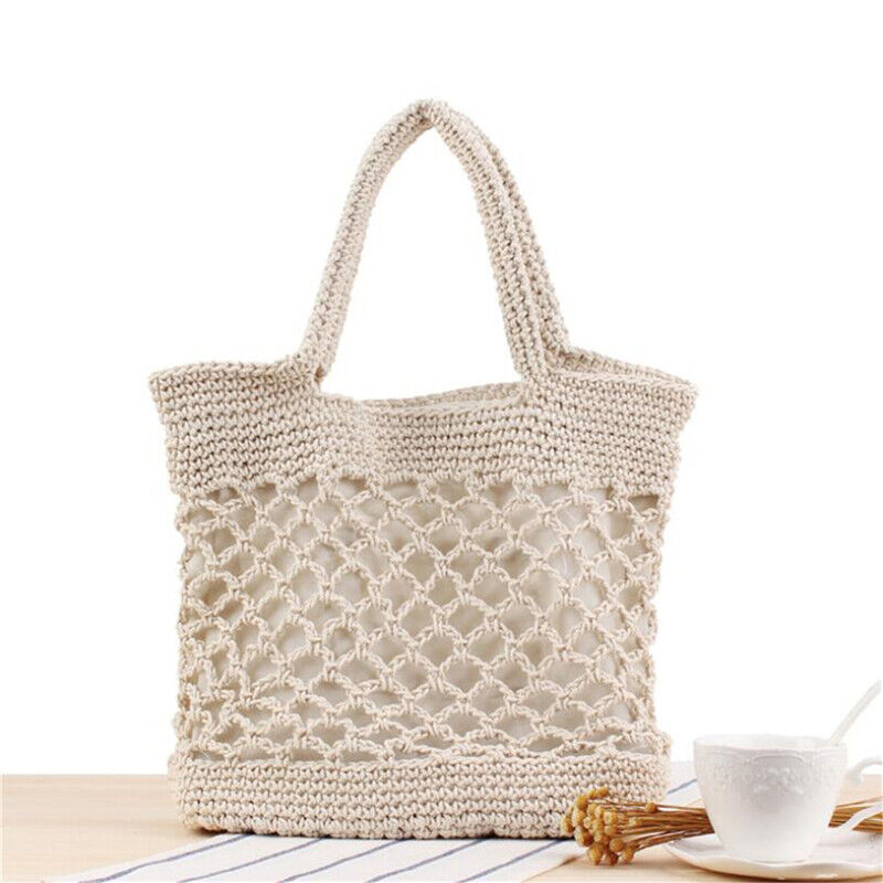 New Portable Foldable Beach Bag for Women Crochet Straw Bag Summer Tote Handbag