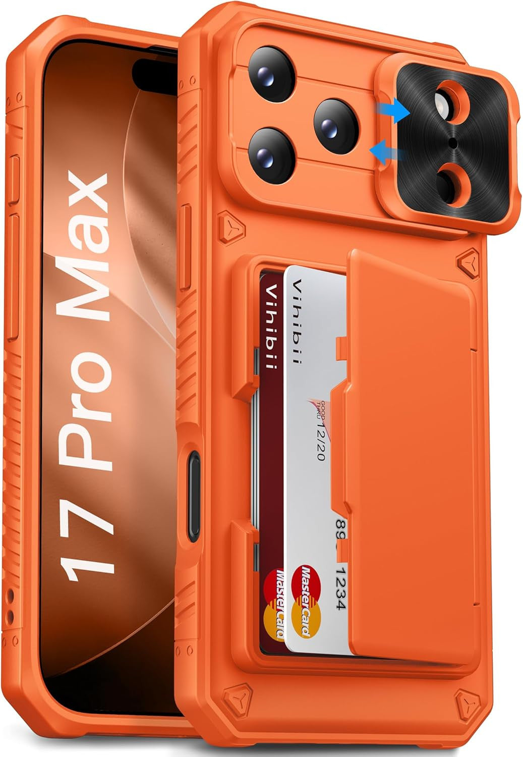 for Iphone 17 Pro Max Case with Card Holder (4 Cards) [RFID Blocking] & Slide Ca
