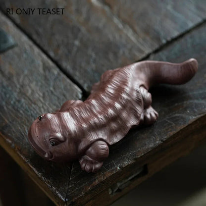 Yixing Sculpture Purple Clay Tea Pet Fish Statue Handmade Tea Figurine Tea Set