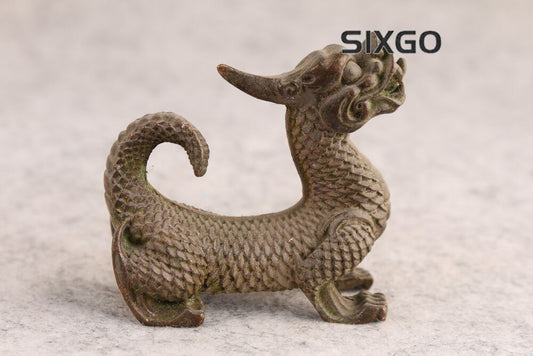 Rare Chinese dragon bronze figure Statue tea pet fengshui Art deco