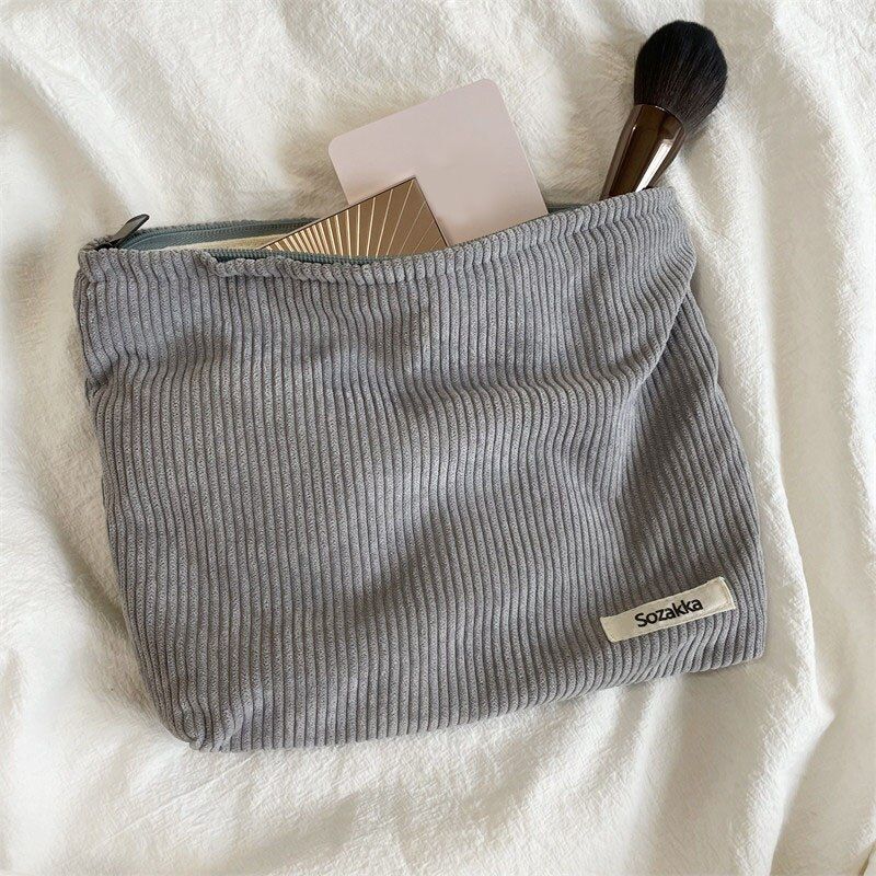 Women Makeup Bag Organizer Corduroy Zipper Clutch Large Phone Cosmetic Bag Pouch