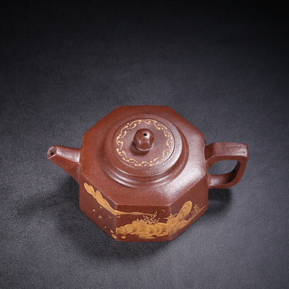 Chinese Yixing Zisha Clay Handmade Exquisite Teapot 六方 底款：荆溪华凤翔制）