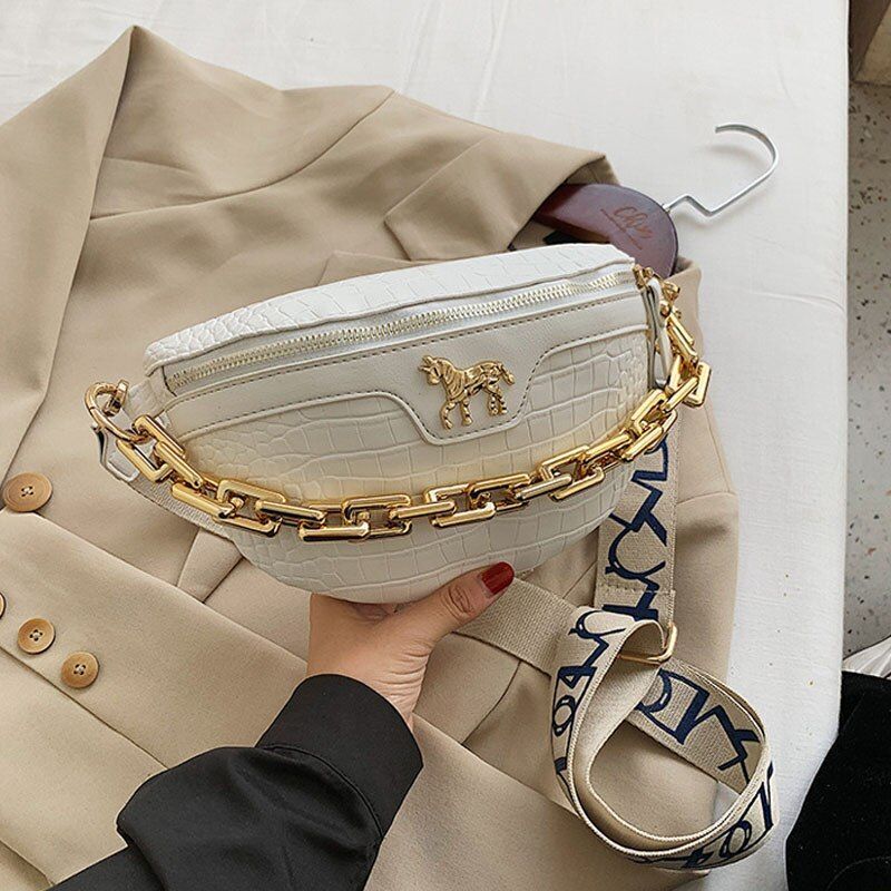 Thick Chain Waist Bag Women Leather Fanny Chest Bag Belt Shoulder Crossbody Bags