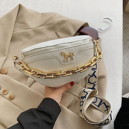 Thick Chain Waist Bag Women Leather Fanny Chest Bag Belt Shoulder Crossbody Bags