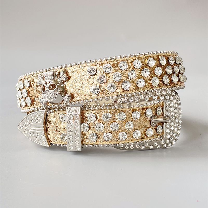 Women Punk Belt Rhinestone Skull Men Goth Western Cowboy Bling Jeans Strap 115cm
