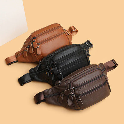 Genuine Leather Waist Pack , Business Cash Purse Crossbody Sling Bag Sport Bag