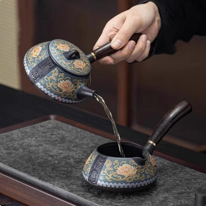 220ml Ceramic Ruyi Side Handle Teapot Chinese Kung Fu Retro Relief Tea Set