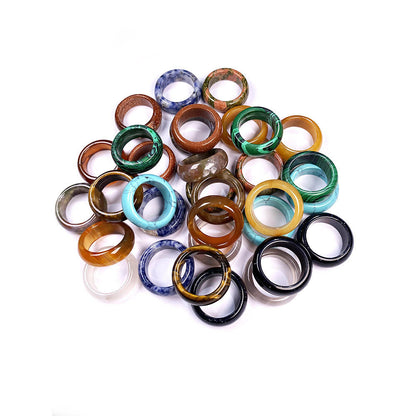 10Pcs Wholesale Ring Lots Natural Agate Gemstone Jewelry Band Rings Wide 8mm
