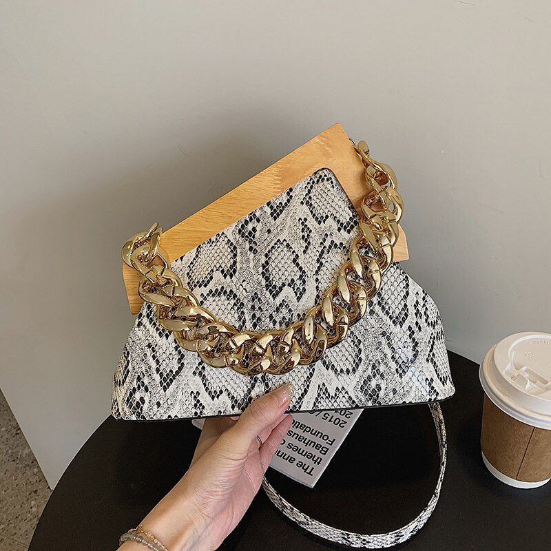 Triangle Synthetic Leather Crossbody Bag Handbag Thick Chain Purse 22*26*10 CM